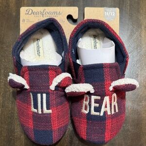 Dearfoams Cozy Red and Black Plaid Lil Bear Slippers